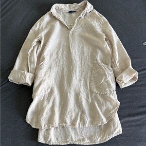 Francesca Bettini Italian Linen Neutral Tunic Top Dress Summer Lagenlook Pockets